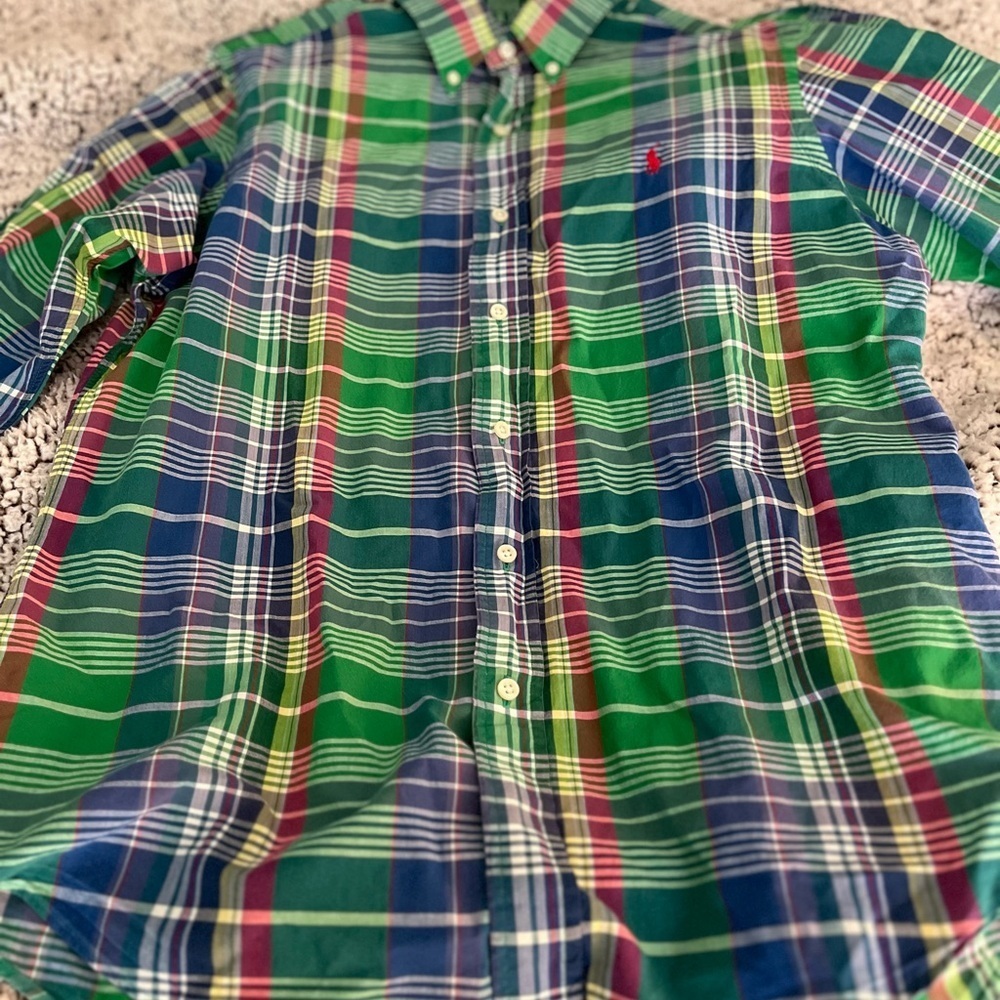 Ralph Lauren Polo men’s green plaid button down.  Size large